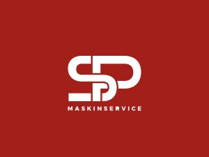 SP Maskinservice logo på rød baggrund