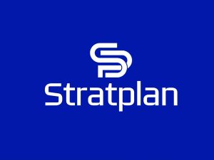 Stratplan logo på blå baggrund