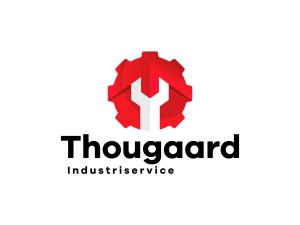 Logo til industrivirksomhed på hvid baggrund, designet med tandhjul og skruenøgle for at symbolisere industriens styrke og pålidelighed.
